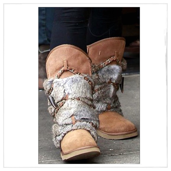 Australia Luxe Chestnut Rabbit Fur Tall Boots - Picture 3 of 7